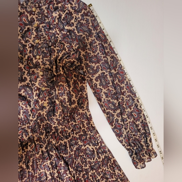 Vintage 1970s Paisley Print Drop Elastic Waist Ruffle Pleated Shirt Dress, Sz 14 - Picture 4 of 15